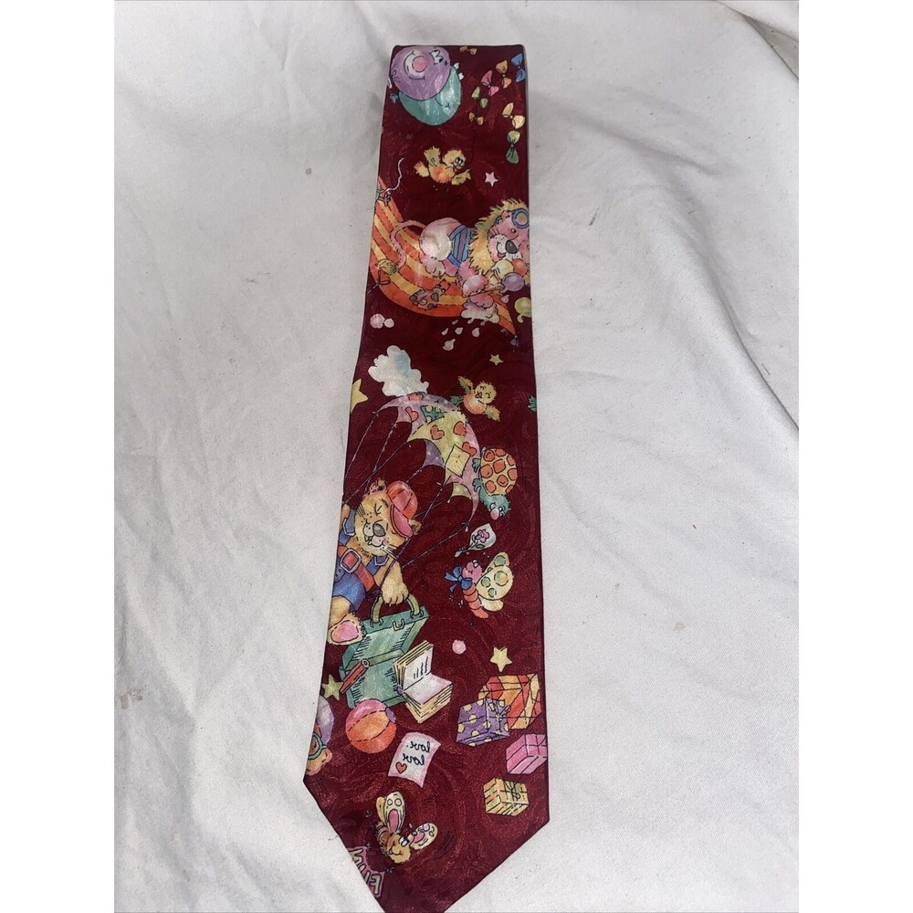vintage Buscati circus clown Silk Mens Tie Red Lion cat 90s 80s books school
